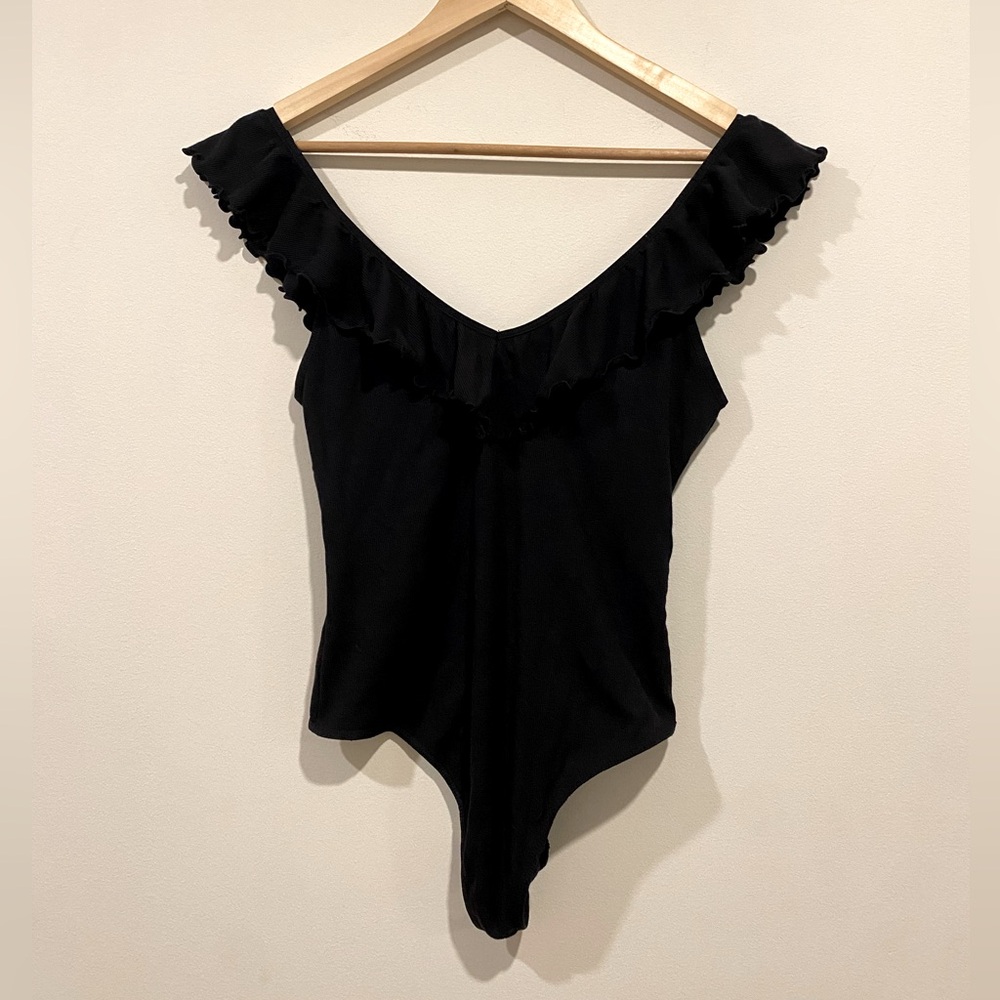 WILFRED Black ruffle bodysuit